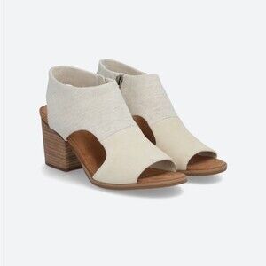 New TOMS Eliana Cream Peep Toe‎ Suede Block Heel Slingback Sandal Size 7